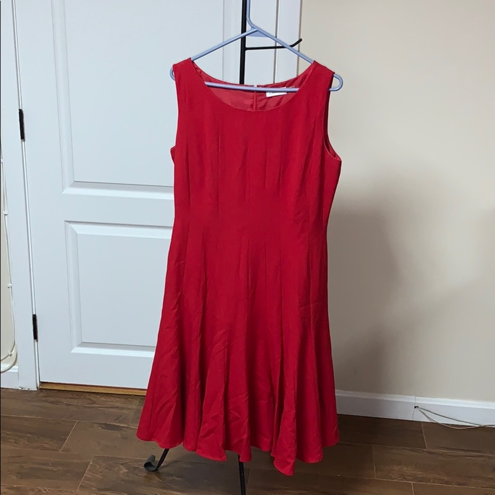 Red Calvin Klein Midi/trim fit & Flare Dress - Picture 5 of 13